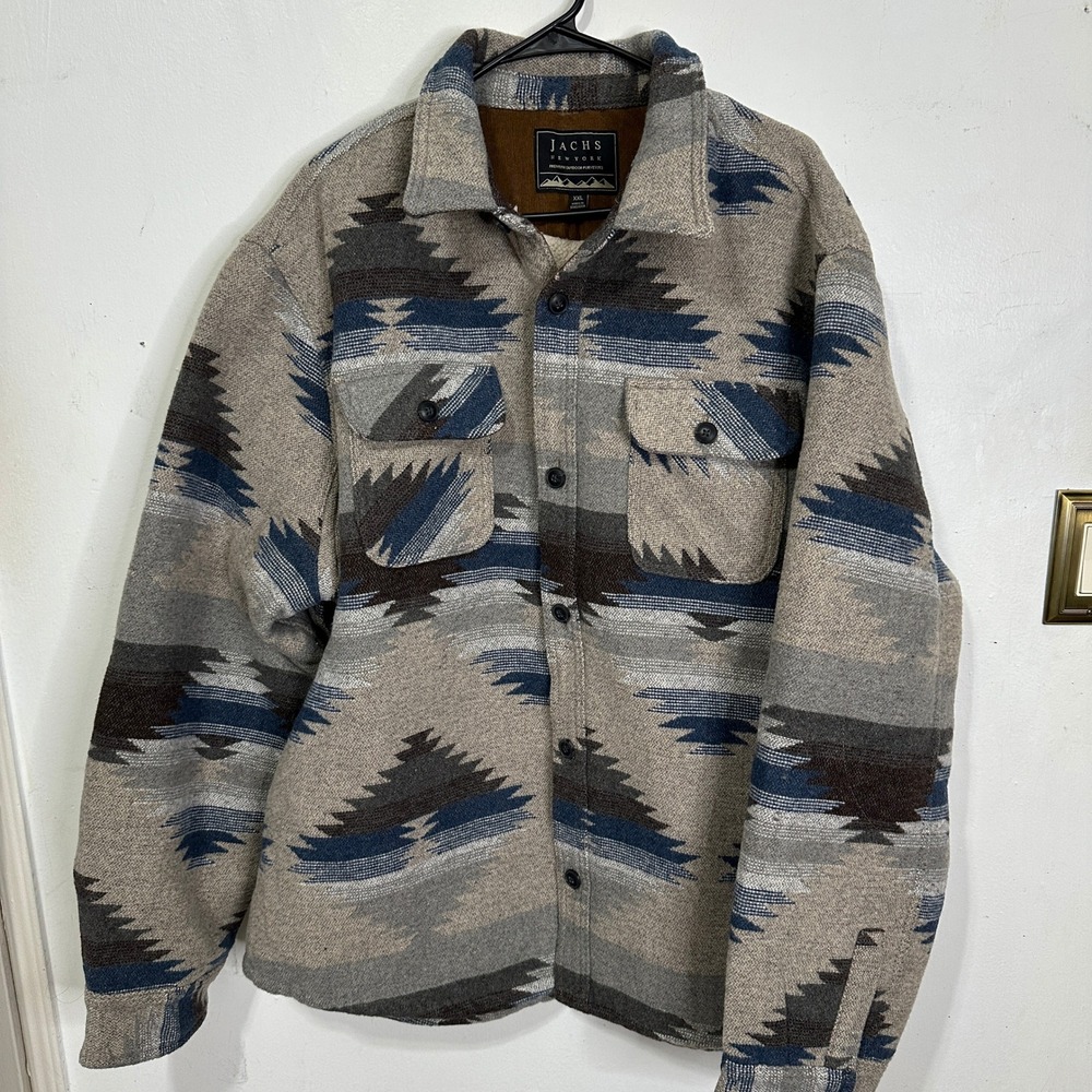 Jachs New York Mens XXL Sherpa Lined Wool Blend Southwestern Shirt Jacket Grey